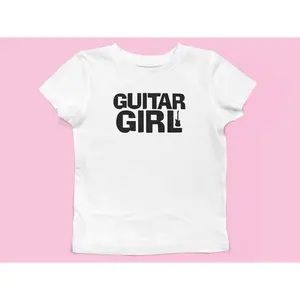 Guitar Girl Baby Tee - Women's Graphic Shirt - Rockstar Girlfriend T-shirt - Gift for her - Cool Aesthetic Tops -Y2K Pinterest Style - Punk