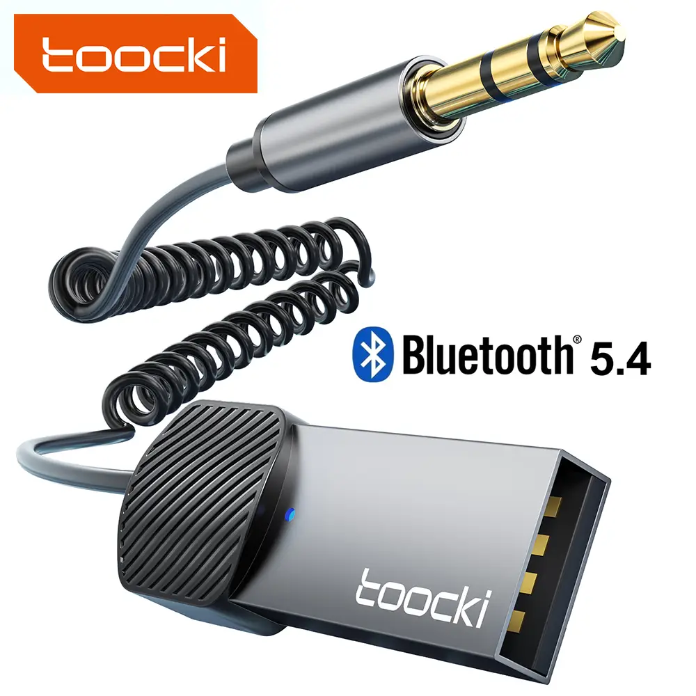 Aux to Bluetooth 5.4 Adapter 3.5mm Bluetooth Receiver for Car USB 2.0 to 3.5mm Jack Kit with Built-in Mic Auxiliary Input for Hands-Free Calls, Compat