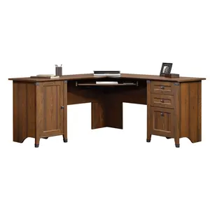 Sauder Carson Forge Corner Computer Desk with Slide-Out Keyboard Shelf & Three Drawers for Home Office Storage