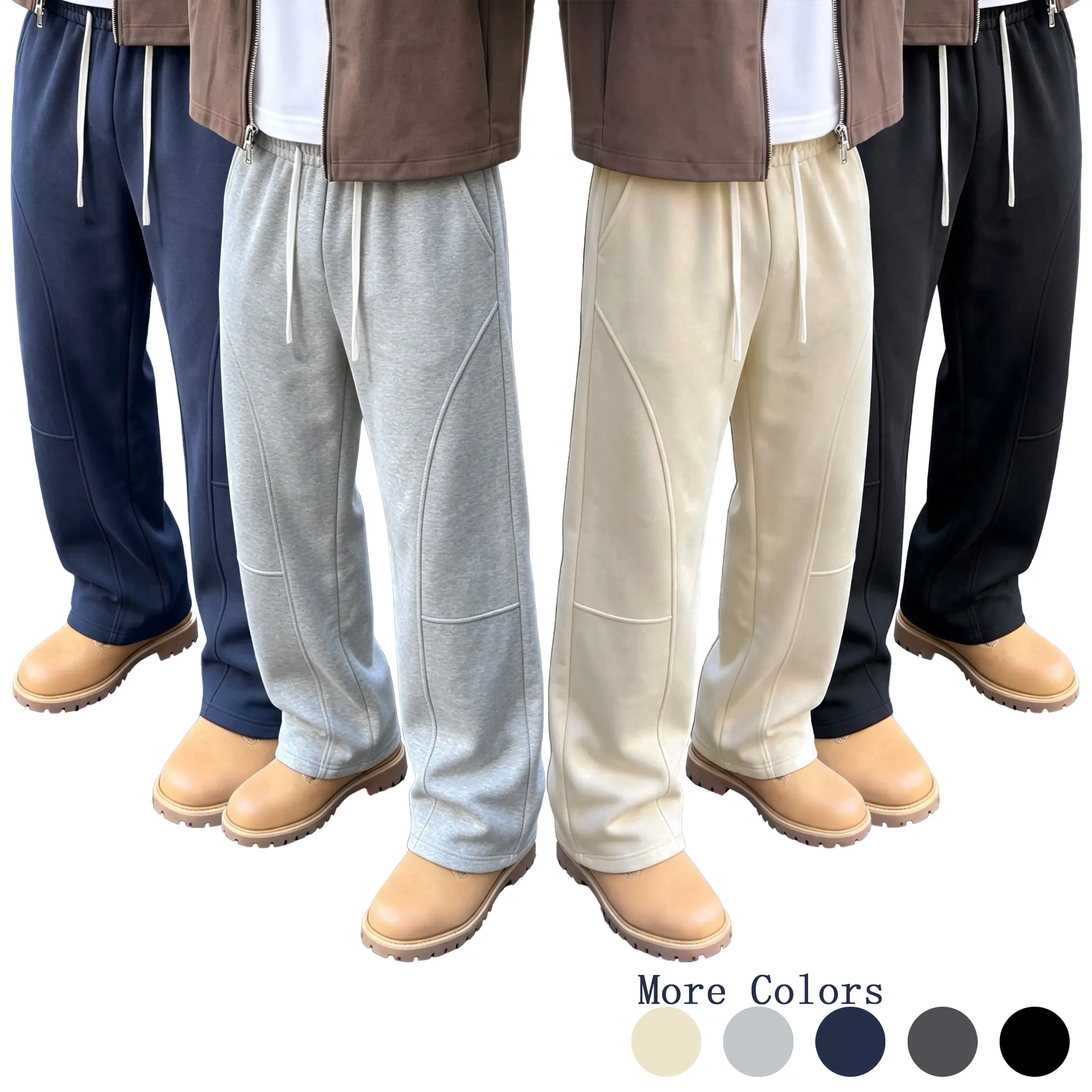 Simple solid-color athletic sweatpants for men, light retro street style, relaxed straight fit, minimalist white drawstring design, suitable for everyday outings and commuting.