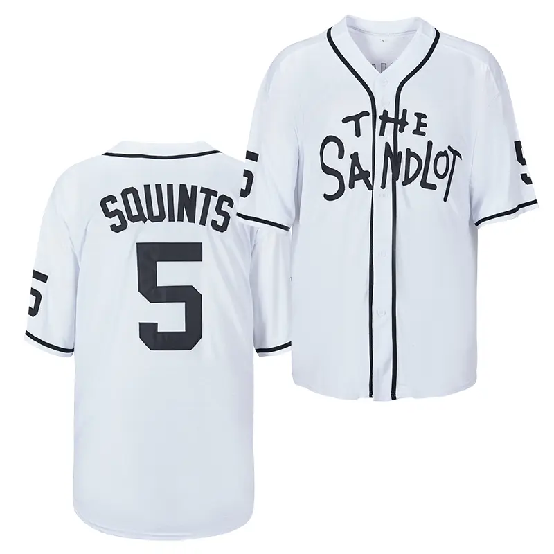 Male Limited Edition #5 Squints Vintage V-Neck Baseball Jersey, Retro Stitched Embroidery Top, Breathable Polyester Fabric, V-Tie Button Design, Bold Number Print, Baseball & Softball Throwback Jersey (Do Not Dry Clean)