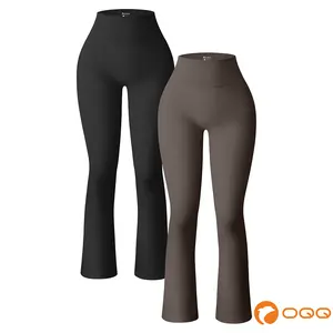 OQQ Women's Yoga Pants Ribbed Seamless Workout High Waist Bell Bottoms Flare Leggings Comfort
