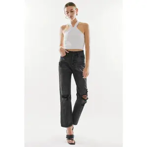 Kancan - Lynne Ultra High-Rise Straight Jeans in Rigid Dark Grey (30" Inseam) - kc6387dgop - Final Sale