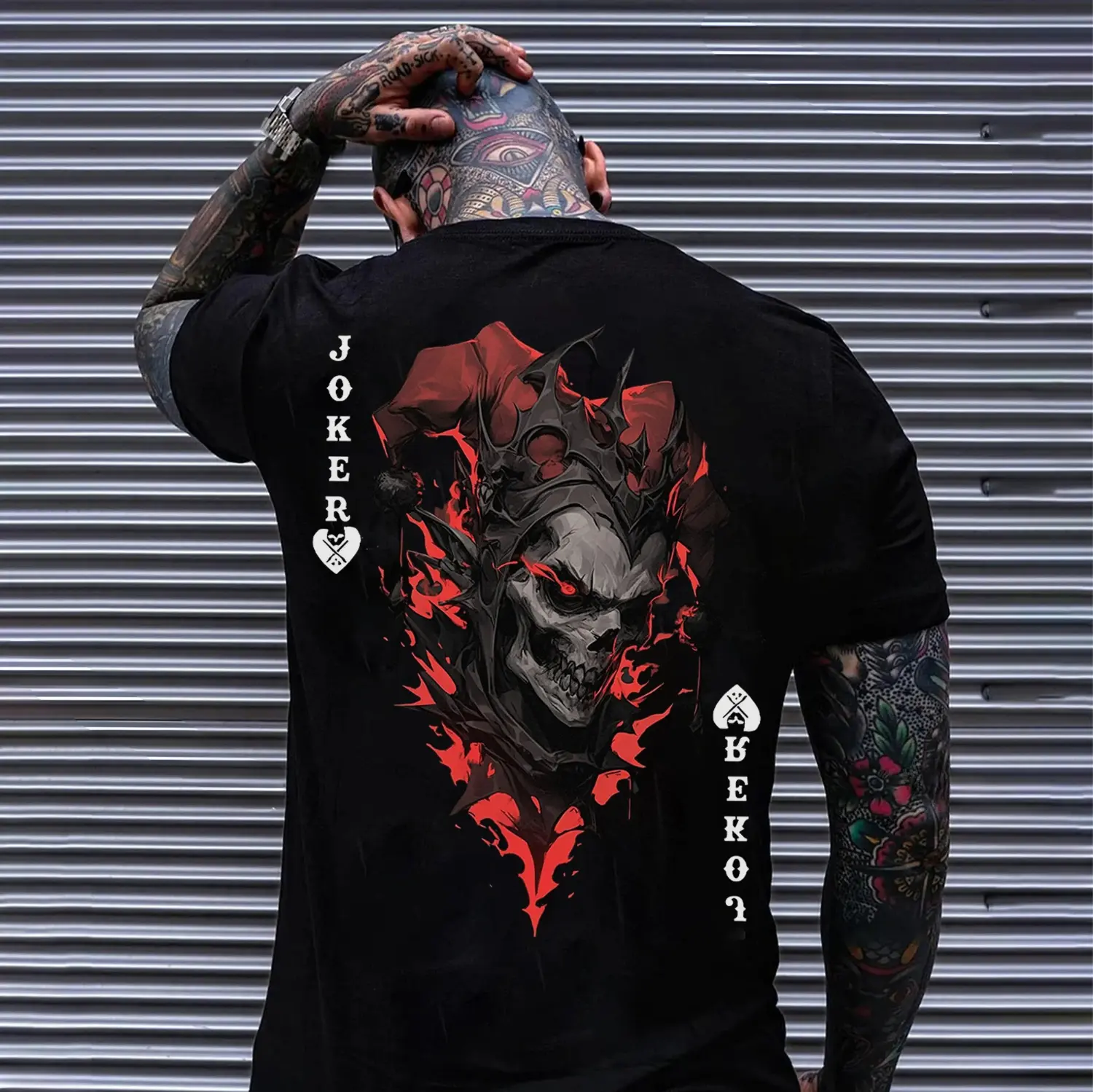 Gildan Men's Classic Fit Cotton Tee with Evil Skull Poker Graphic, Short Sleeve T-Shirt for Valentines Day, Chinese New Year & Childrens Day