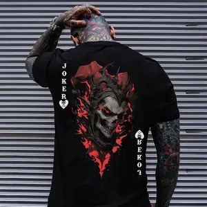 Gildan Men's Short-Sleeve Cotton Graphic T-Shirt - Evil Skull Poker Joker Print, Casual Comfy Tee, Christmas Occasion Streetwear Menswear Top
