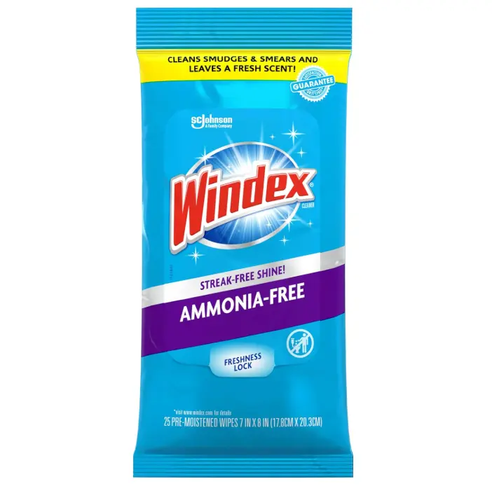 Windex Wipes Glass Cleaning Ammonia Free, Pre-Moistened Wipes for Cleaning All Glass Surfaces, Crystal Rain Fresh Scent, 25 Count