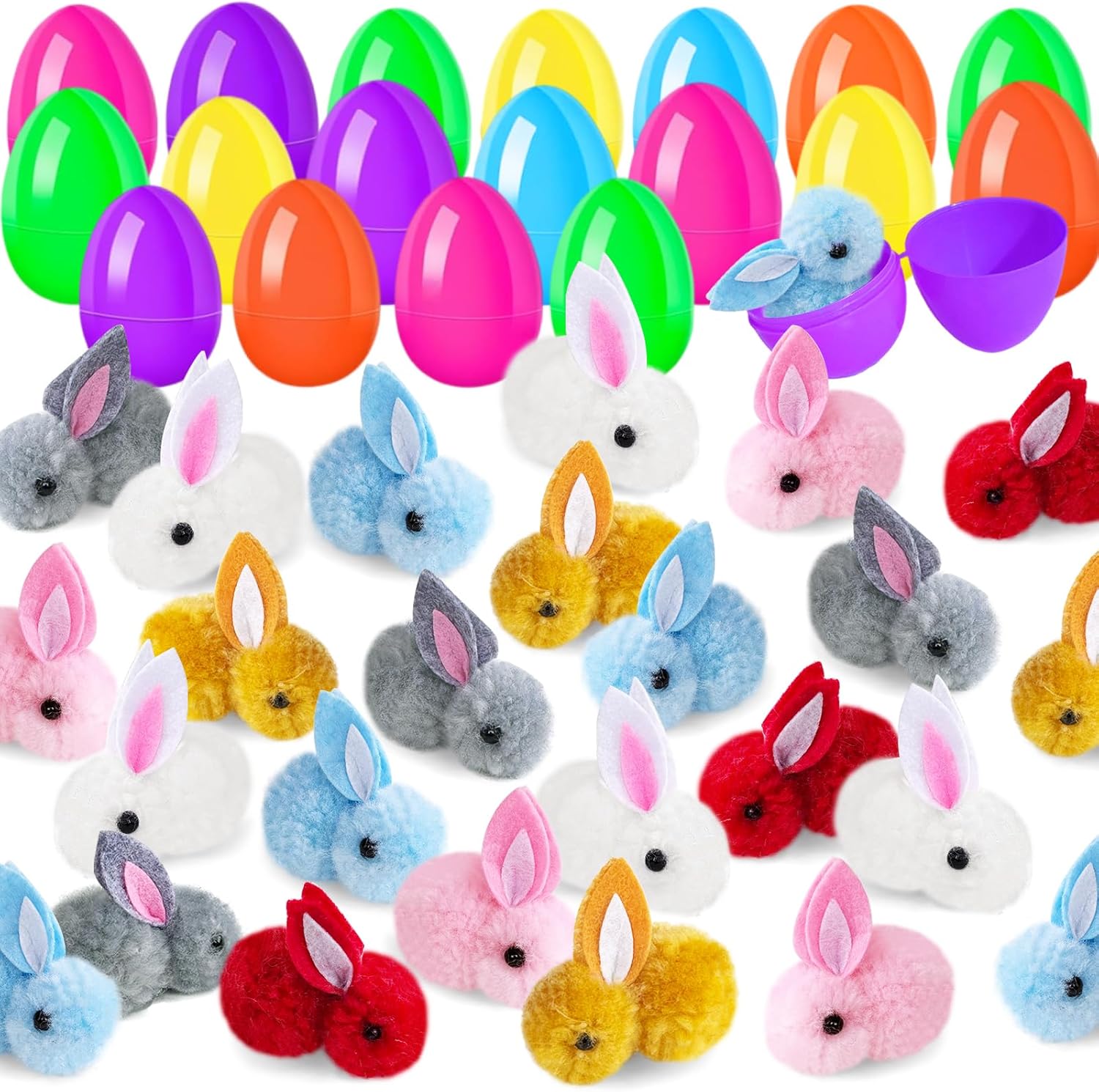 30 Pack Easter Eggs Fillers with Mini Easter Bunny Plush – Colorful Bunny Stuffed Animals, Easter Basket Stuffers for Kids, Toddlers, Teens, Boys & Girls