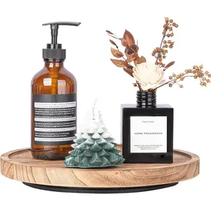 Wood Lazy Susan Organizer Kitchen Turntable for Cabinet Farmhouse Bathroom Decor Round Decorative Tray for Vanity Counter Sink Coffee Table 10 Inch Brown