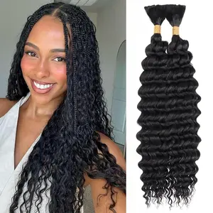 Braiding Hair for Boho Braids 18 Inch 2 Bundles Natural Black Water Wave Bulk Synthetic Hair No Weft Long Wet and Wavy Hair Bundle for Women #1B