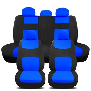 Front Rear 5 Seats Car Seat Cover Full Set Flat Cloth Protector Mat Cushion Pad Universal Blue&Black