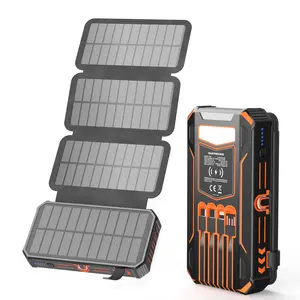 SOARAISE 48000mAh Solar Charger Power Bank, Wireless Portable Charger with 4 Built-in Cables & 7 Outputs,15W Fast Charging Portable Power Bank with USB C, Battery Pack with Flashlight for All Mobile Devices