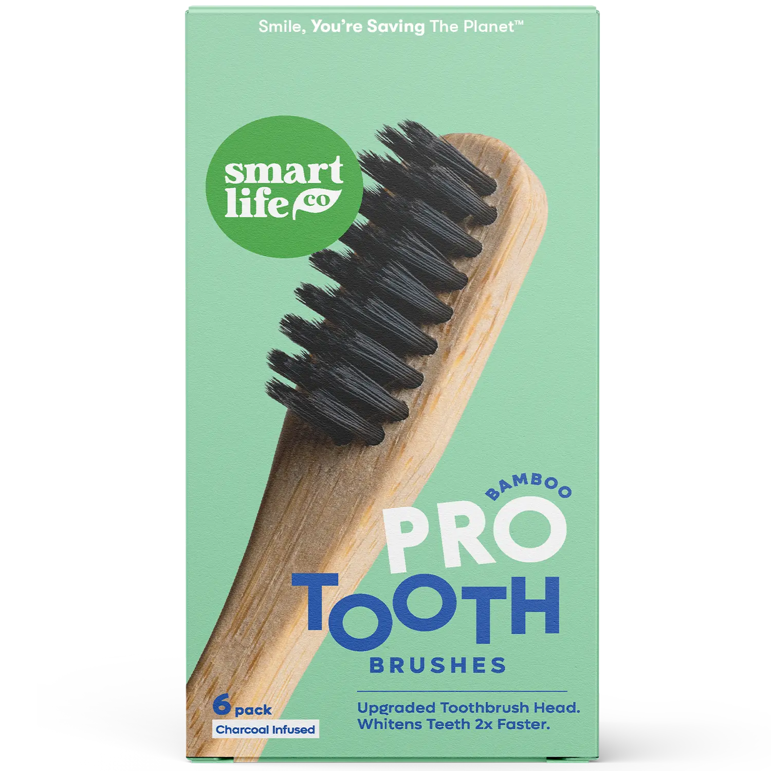 Activated Charcoal Bamboo Toothbrush PRO - Whitens Teeth Naturally Eco-Friendly & Biodegradable Tooth Brush, BPA Free & Vegan Ultra-Soft Bristles, 6pk