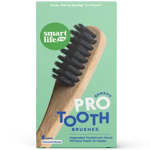 Activated Charcoal Bamboo Toothbrush PRO - Whitens Teeth Naturally Eco-Friendly & Biodegradable Tooth Brush, BPA Free & Vegan Ultra-Soft Bristles, 6pk