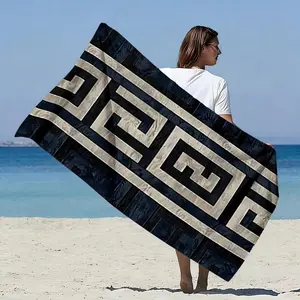 1pc, Greek Key Style Soft Towel, Suitable for the Beach, Geometric Print Pattern, Microfiber Bath Towel, Quick-Drying, Super Absorbent, Suitable for Seaside Vacations, Pool Parties, Outdoor Picnics, Ideal Gift for Friends and Summer Festivals
