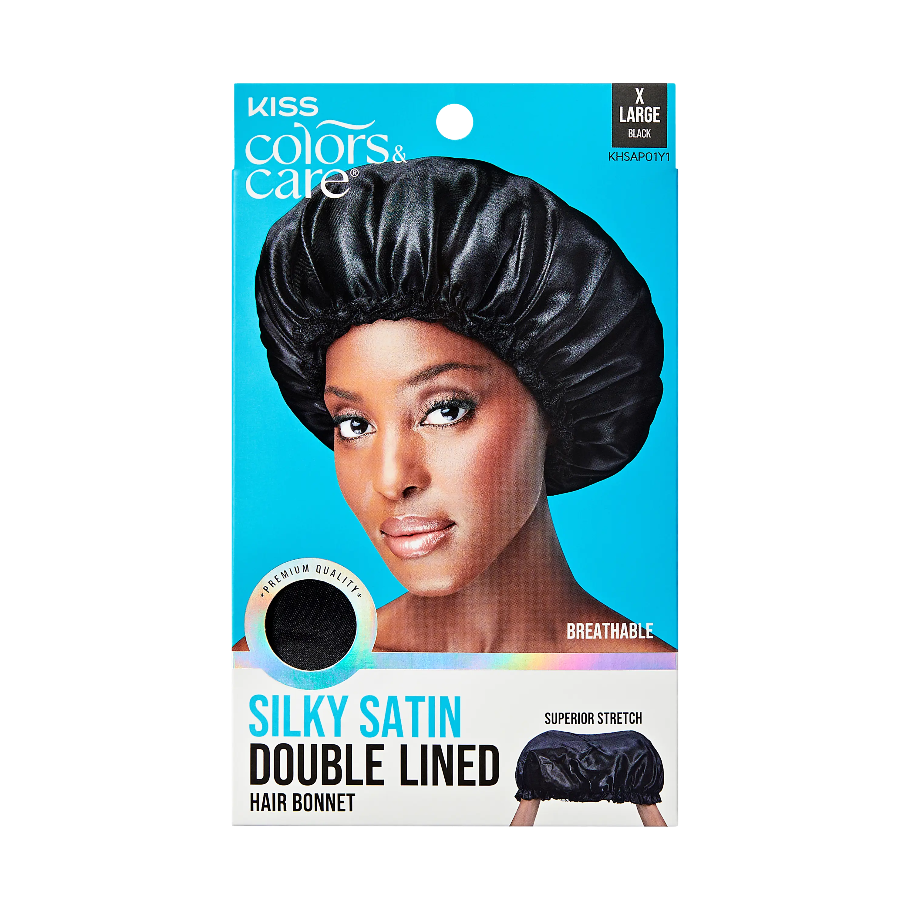 Kiss Colors & Care Silky Satin X-Large Bonnet Cap - Black | Extra-Large, Silk Bonnet, Sleep Bonnet, Hair Accessories