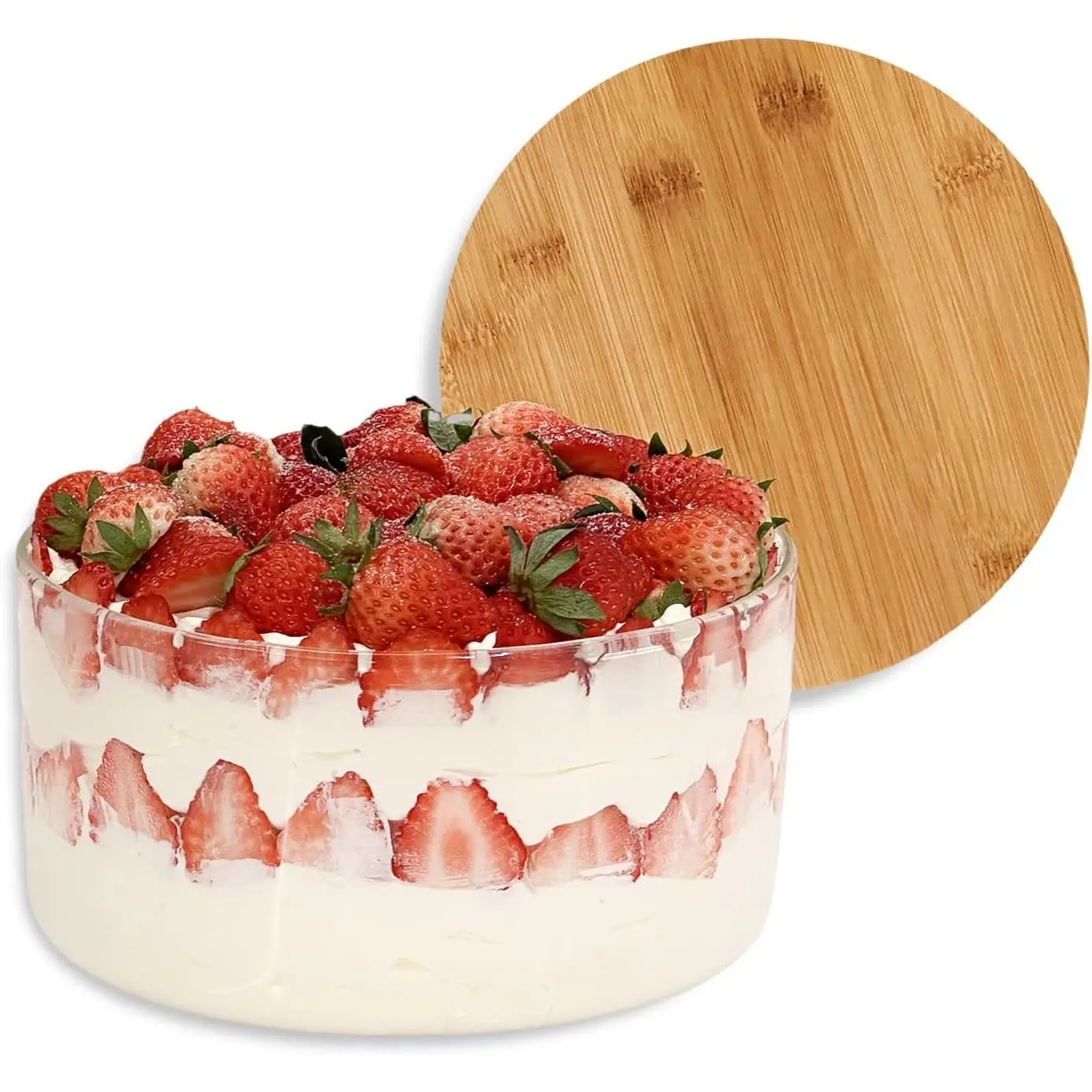 104oz Large Glass Trifle Bowl with Lid, Modern Design Clear Glass Round Dessert Centerpiece Serving Bowl for Laying Ice Cream Cakes, Salad, Fruit, Microwave & Dishwasher Safe