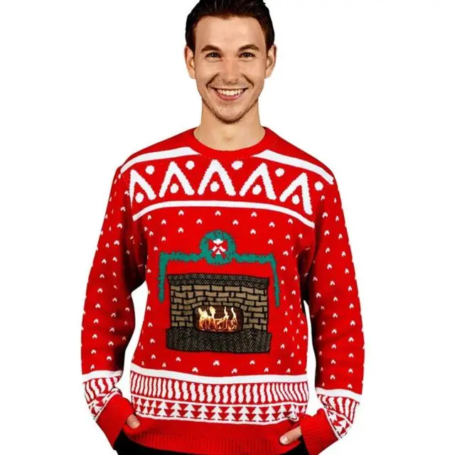 Digital Dudz Christmas Red Fireplace Sweater with Festive Design and Cozy Fit for Holiday Season