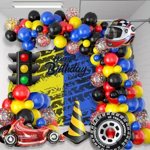 110pcs racing themed balloon party decoration set, Balloon decorations kit, Balloon garland, yellow, red latex balloons paired with tires, helmets, racing aluminum foil balloons, for boys' racing themed birthdays, competitions, holiday celebrations