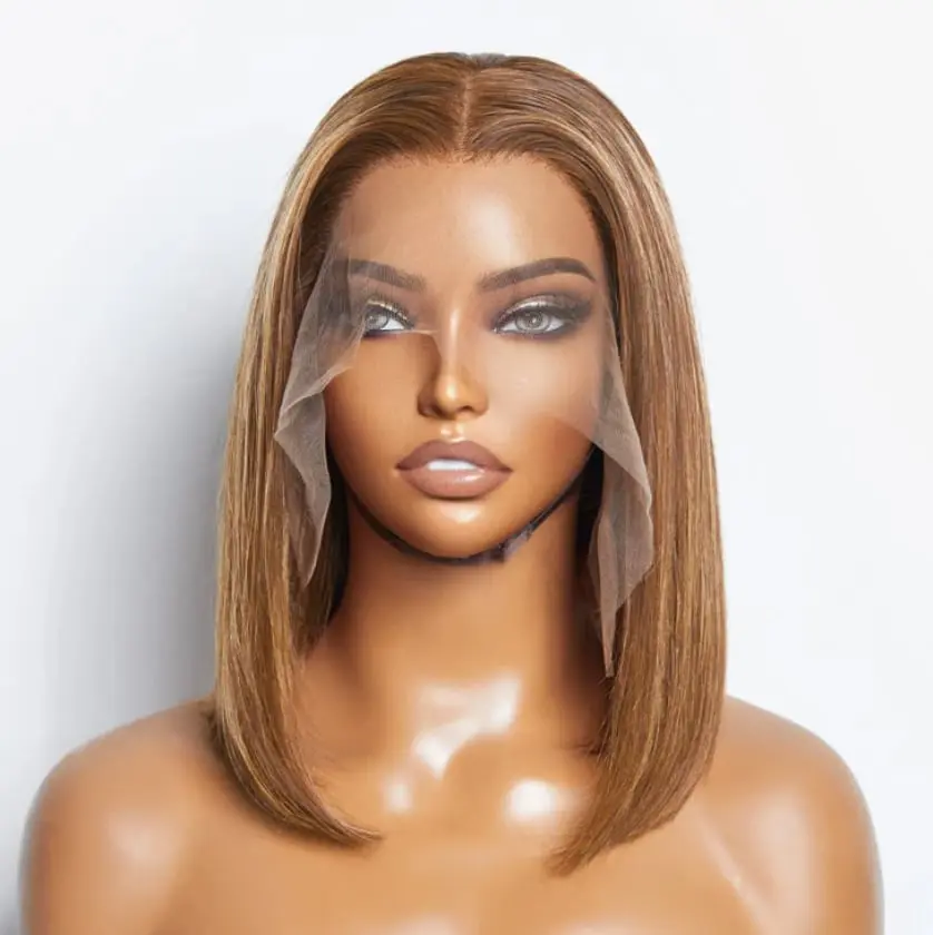 Crystal Crown | 12 Inches 13"x4" #P4/27 Straight Bob Lace Frontal Wig-100% Human Hair