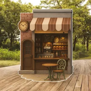 Coffee House Cutout Party Prop Backdrop for Coffee Lover Party Decoration with Awnings and Table