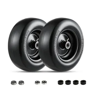 New Upgraded 2pcs 11x4.00-5Flat Free Lawn Mower Tire and Wheel, Lawn Mower Parts & Accessories Tires with 3/4" Bushing & 5/8" 1/2" Adapter, 299 LBS Capacity, 3.4" Centered Hub, for Garden Cart and Yard Equipment, 2 Pack