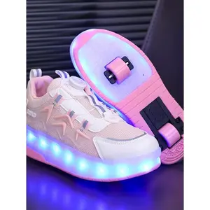 Rechargeable luminous fine needle sports shoes, 2024 new fashionable lightweight walking shoes for men and women, casual sports shoelace wheel design, suitable for daily wear