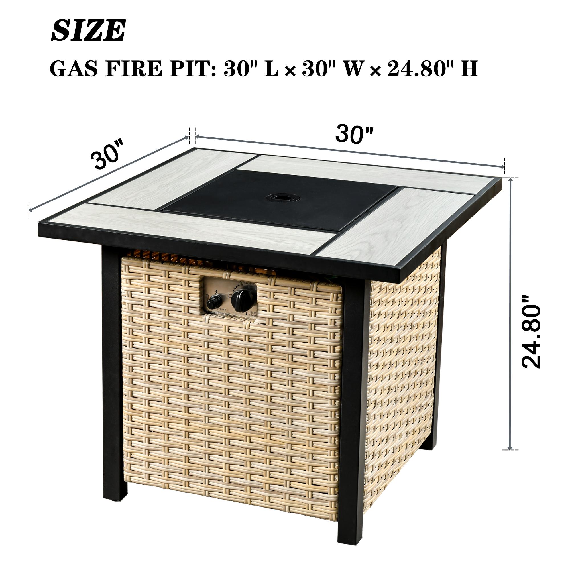 【Summer Clearance】OVIOS 42" Patio Fire Pit Table, 50,000 BTU Outdoor Wicker Rattan Fire Table, Propane Fire pits with Ceramic Tabletop, Waterproof Cover, Lid and Lava Rock, 2 in 1 Rectangular/Square Fire pit