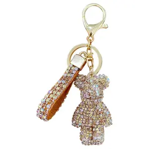 Cute Rhinestones Tassel Bear Keychain Couple Keychain Decoration Small Car Ring Student Bag Pendant Personalized