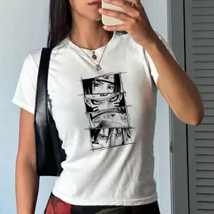 Iconic Anime Eyes Manga Panel Baby Tee - Streetwear Style Narut0 Tee, Retro Anime Fan Gift Shirt, Anime Streetwear
