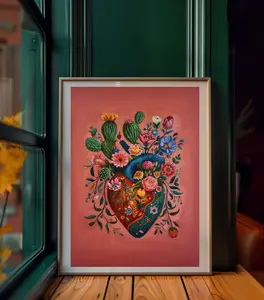 Mexico Wall Art, Mexican Art, Blooming Heart wall art, Corazon Mexicano Art, Mexico, Christmas Decoration, Xmas Gift, Home Decoration