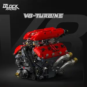 V8-Turbine Engine Technic Building Set T5011, Realistic Red High-Torque Motor Model with Detailed Piston Movement, Chain Transmission, Detailed Components, Mechanical Designs, Collectible Racing Engine Kit, Great Holiday Gift for Engineering Fans outdoorf