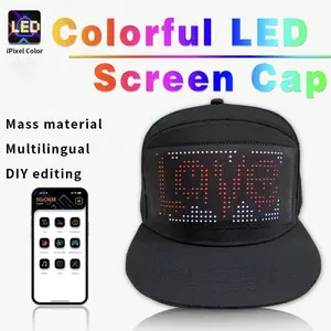 LED Rechargeable Light Up Smart Cap with Full Color Display - App Controlled Programmable Hat with Custom Text & Images for Bespoke Design Adjustments (Black)
