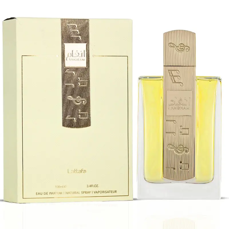 Angham Eau De Parfum Spray 100ML (3.4 OZ) by Lattafa | From Bold Spice to Creamy Cacao—An Addictive Trail of Sweet Allure.