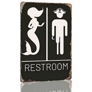 Mermaid Pirate Restroom Sign Aluminum Mermaid And Pirate Restroom Decorative Sign Funny Bathroom Themed Metal Wall Art For Home Bar Pub Rustic Indoor Decoration 12×8 Inch outdoorfun