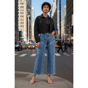 Judy Blue High Waist Ankle Wide Leg Snake Skin Print Denim Jeans
