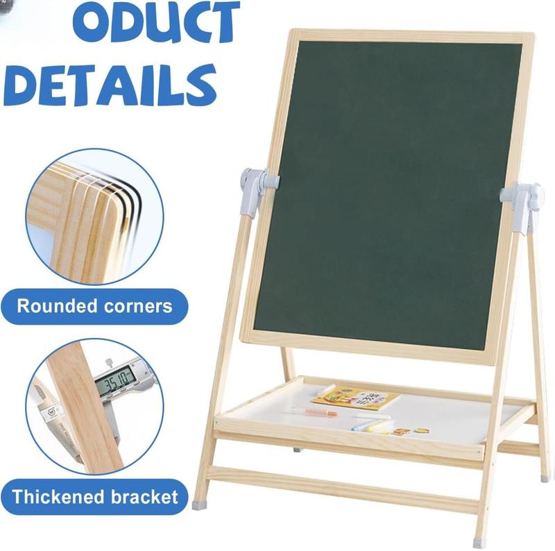 ADENA MONTESSORI 2-in-1 Adjustable Wooden Standing Art Easel & Toys Table for Kids 3-8 Years Old - Dual-Sided Magnetic Design with Storage Shelf & Accessories for Creative Play and Learning