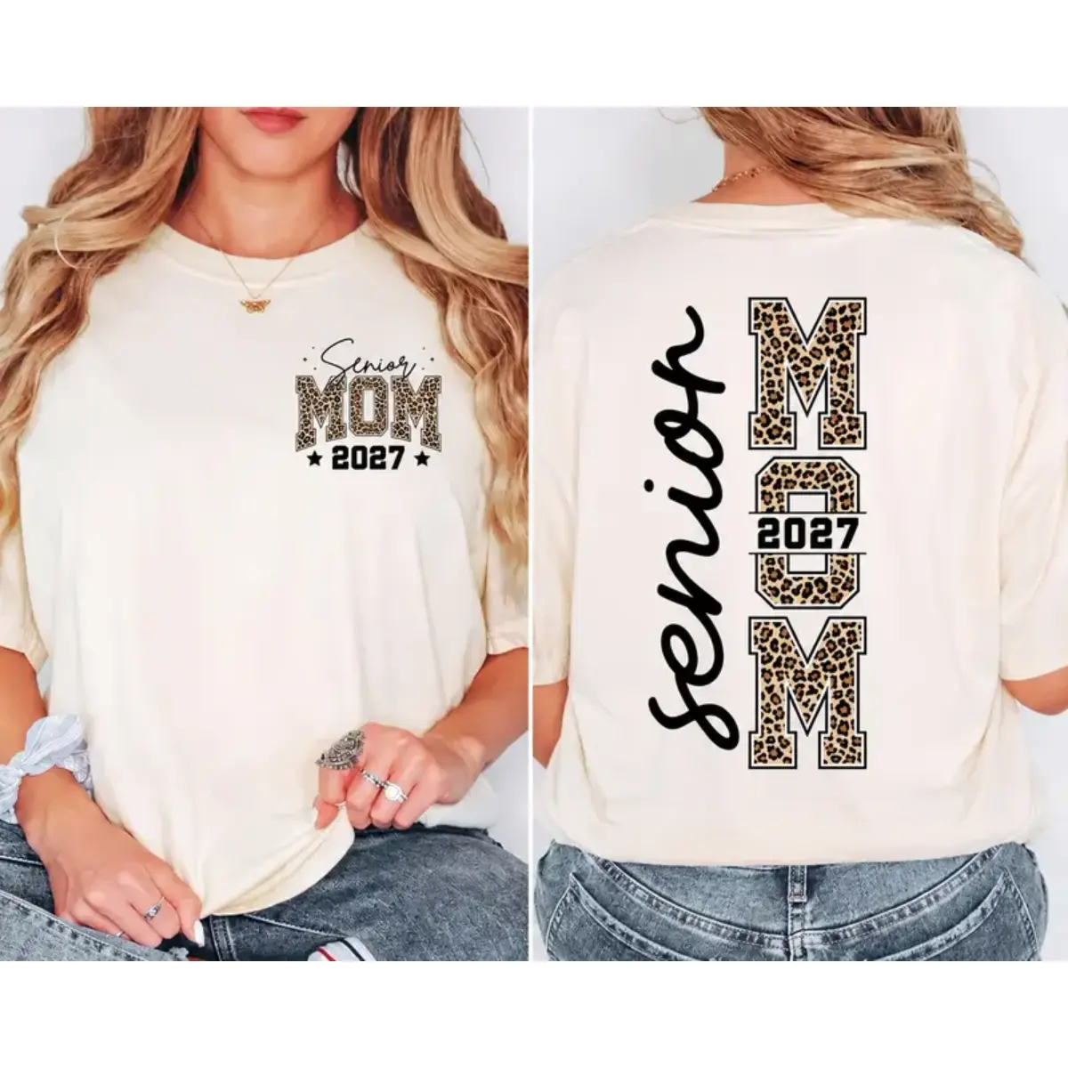 Senior Mom 2027 T-Shirt&Sweatshirt, Class of 2027 Graduation Mom T-Shirt, Leopard Print Senior Mom Tee, Proud Parent Shirt, School Spirit Graphic Tee, Graduation Gift for Mom