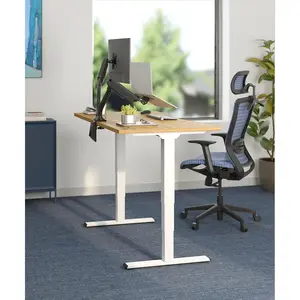 FLEXISPOT E6 Essential Bamboo 3 Stages Dual Motor 55x28 Inch Electric Height Adjustable Standing Whole-Piece Board Desk Sit Stand Up Desk (White Frame + Bamboo Desktop)
