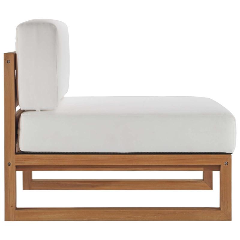 Modway Upland Outdoor Patio Teak Wood Armless Chair in Natural White