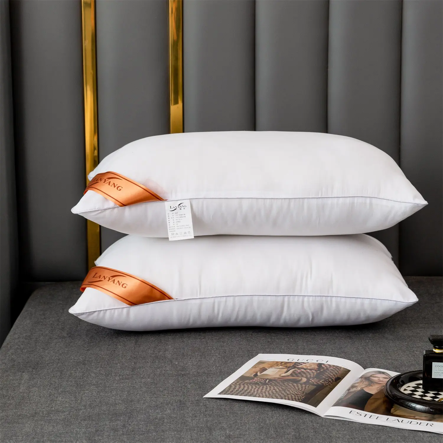 Luxury High Pillow White High Resilience Rebound High Pillow Pillows, Pair of Solid Color Soft Comfortable Bedroom Bed Sleeping Pillows, 5-Star Hotel Grade Home Single Adult High Pillow Pillows, Soft Material