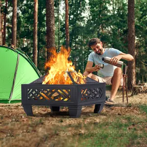 Fire Pit，26-Inch Steel Square Fire Pit with Grill and Poker – Outdoor Fireplace with Mesh Cover for Patio, Backyard, and Garden, Ideal for Bonfire Parties, Camping, and Holiday Decor for Christmas, Thanksgiving, and Halloween