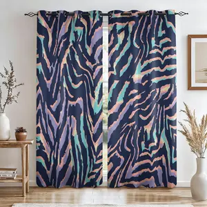 Navy Pastel Zebra Print Curtains 2 Panels, Abstract Striped Printed Darkening Curtains, Soft Decoration Curtains, Modern Pastel Multicolor Animal Print Window Treatments for Bedroom Living Room