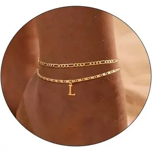 Initial Ankle Bracelets for Women 14K Gold Plated Anklets Letter A To Z Waterproof Layered Anklets for Women Summer Jewelry Gifts