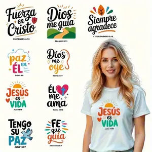 9 Spanish Bible Verse Iron-On Stickers - Christian Faith Bible Verses with Pinyin Pronunciation, Heat Resistant Vinyl Stickers for T-Shirts, Hoodies, Fabric Crafts, Faith Theme Design, Vibrant Patterns, Easy to Apply, DIY Material
