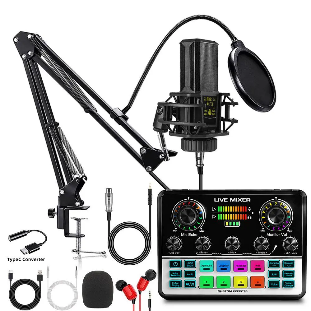 Safring V8S Pro+240 Podcast Equipment Bundle, Recording Function BM800 USB Rechargeable Microphone with Voice Changer, Condenser Mic Studio Package for Podcasting Live Streaming Singing PC Mobile TikTok YouTube Sound Card Desk Clamp  #Summervibes