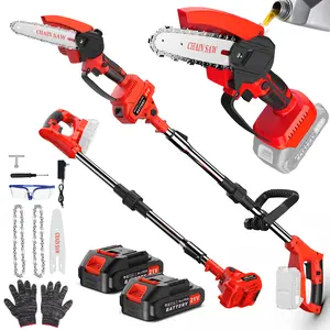 2-in-1 Electric Pole Saws: 8 Inch Mini Chainsaw Cordless with Extension Pole, 2Pcs 2*2000 mAh Batteries, Brushless Chain Saw for Limb Branch Cutter, Battery Tree Trimmers Pruner, Long Reach yard work tools