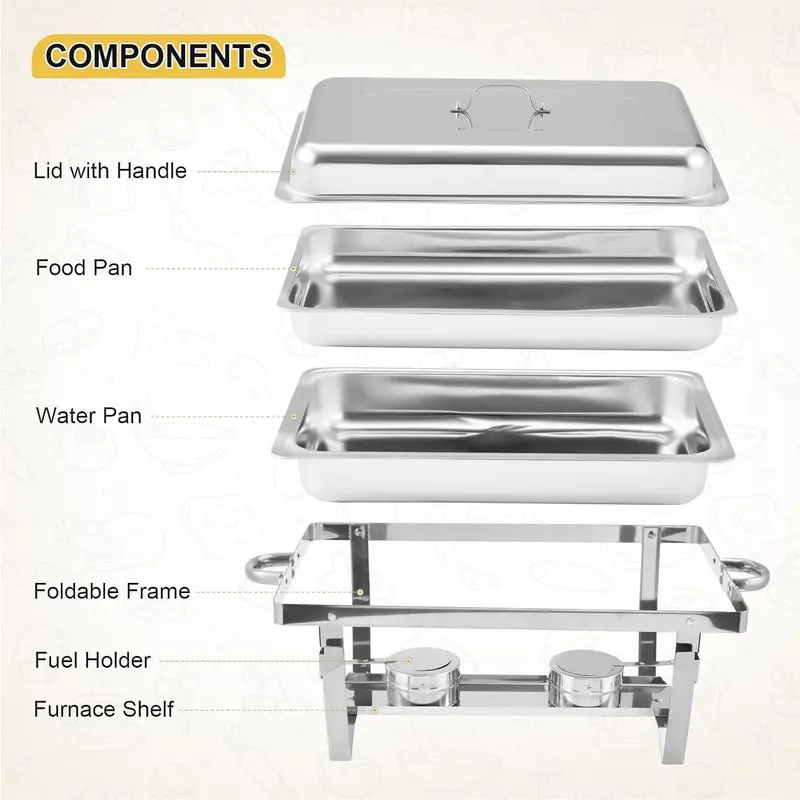 4-Pack 8-quart Stainless Steel Chafing Dish Set - Indoor Buffet Warmers with Lids, Serving Trays, Pans, Anti-Scald Handles, Portable Aluminum Containers, Easy Setup, Foldable Frame - Modern Kitchenware for Large-Scale Events, Delightful Dining Experience 4-Pack 8-quart Stainless Steel Chafing Dish Set - Indoor Buffet Warmers with Lids, Serving Trays, Pans, Anti-Scald Handles, Portable Aluminum Containers, Easy Setup, Foldable Frame - Modern Kitchenware for Large-Scale Events, Delightful Dining Experience