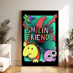 Retro Smiling Friends Poster – Funny Cult Adult Swim Cartoon Wall Art Print, Surreal Aesthetic Animation Unframed Poster for Dorm, Bedroom, Gaming Room & Office Wall Decor