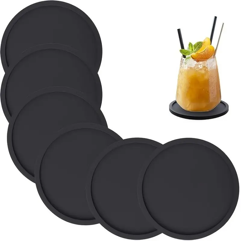 2/4pcs Non-Slip Silicone Drink Coasters - Large Black Cup Coaster Set for Outdoor & Indoor Drinks - Anti Stain & Heat Resistant - Cup Table Pads - Cup Place Mat - Drink Coasters Plain