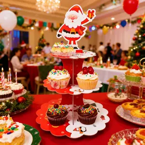 Merry Christmas Cupcake Stand 3 Tier Xmas Holiday Party Cupcake Toppers Cake Stand Dessert Tower Holder for Christmas Holiday Winter Party Decoration Supplies